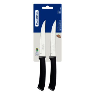 Tramontina Felice Barbecue Knife 5'' Stainless Steel Blades, Smooth Edge & Black Polypropylene Handles 2pc Set 23493/205