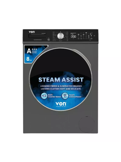 Von Front Load Washing Machine 8 KG, Silver Inverter Motor VALW-08FVK