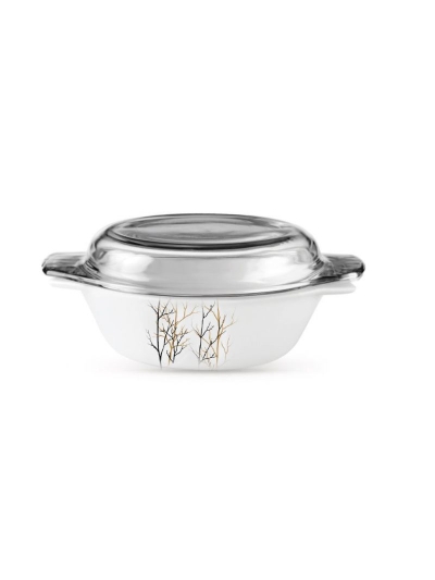 La Opala Casserole Med + Lid Flowered Golden Fall Ivory 0665