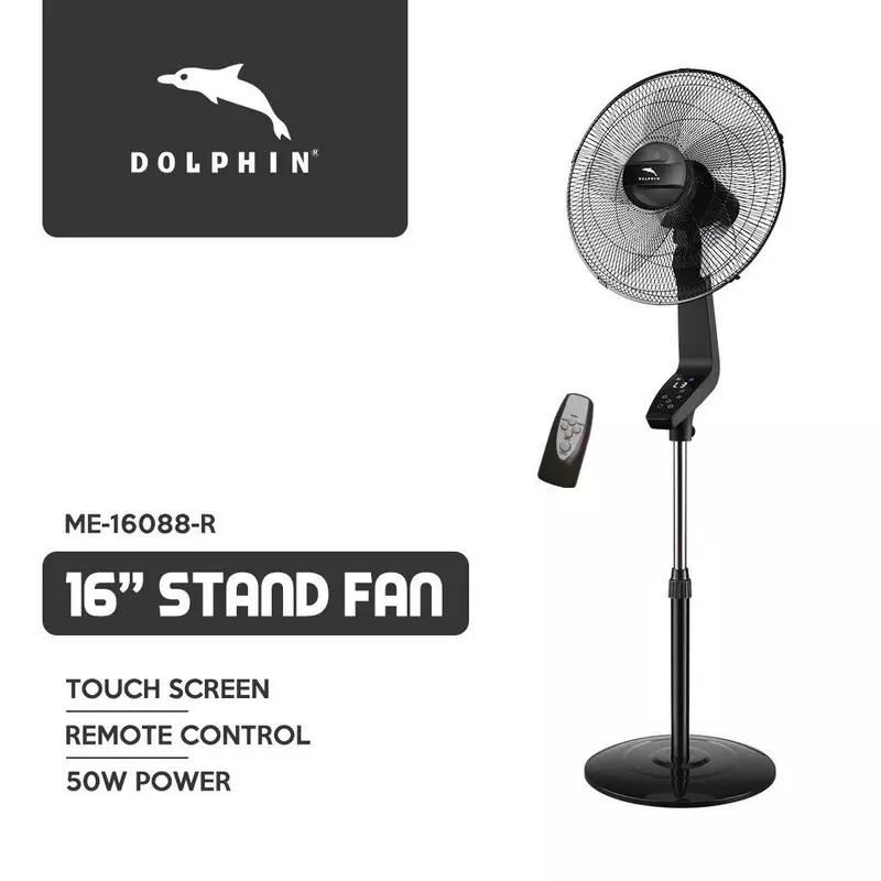 Dolphin Stand Fan - 16", 50W with Timer & Speed Settings, Plastic Blades, Remote Control and Touch Screen, ME-16088. - Image 2