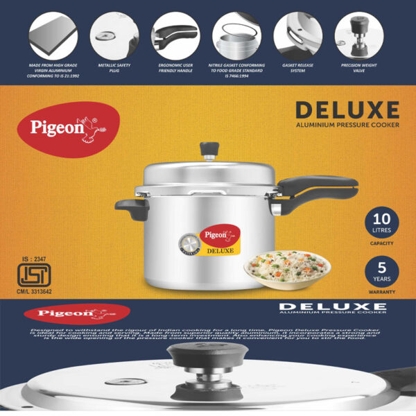 Pigeon Pressure Cooker 10L Deluxe Aluminium Outer Lid Gas Stove Compatible Ergonomically Designed Handle PP10 - Image 9