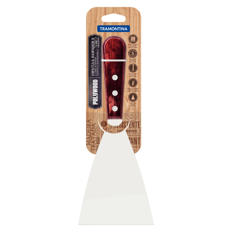 Tramontina Scraper Spatula 5" Stainless Steel Blade, Red Polywood Treated Wood Handle 21166/175 - Image 3