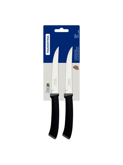 Tramontina Felice Barbecue Knife 5'' Stainless Steel Blades, Smooth Edge & Black Polypropylene Handles 2pc Set 23493/205