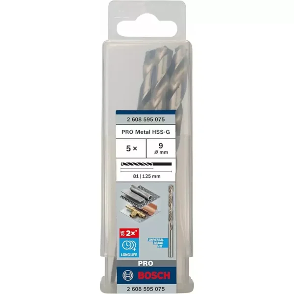 Bosch Metal Drill Bits HSS‐G DIN 338‐ 9mm X 81 X 125mm 2608595075 (Pack of 5Pcs) - Image 2