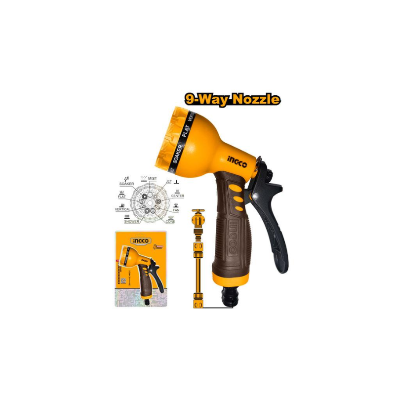 Ingco Plastic Trigger Nozzle with 9 Spray Patterns HWSG092 - Image 2