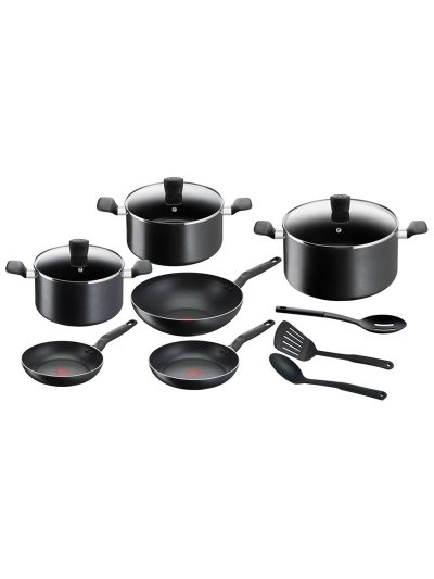 Tefal Dark Stone Cookware Set 11PCS Non Stick Thermo Signal 100% Safe Stewpots 22/24 CM + Lids Saucepan 18 CM Frypan 28 CM Wokpan 28 CM Spoon Ladle B491SB85