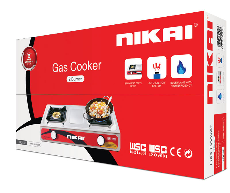 Nikai Gas Cooker 2 Burner Double Gas Burner with Auto Ignition System Blue Flame with High Efficiency Stainless Steel Body Full Safety Features NG842 - Image 3