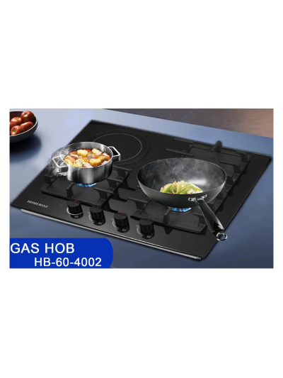 Homebase Built in Cooker 3 Gas Burners 1 Electric Hot Plate Glass Top HB-60-4002