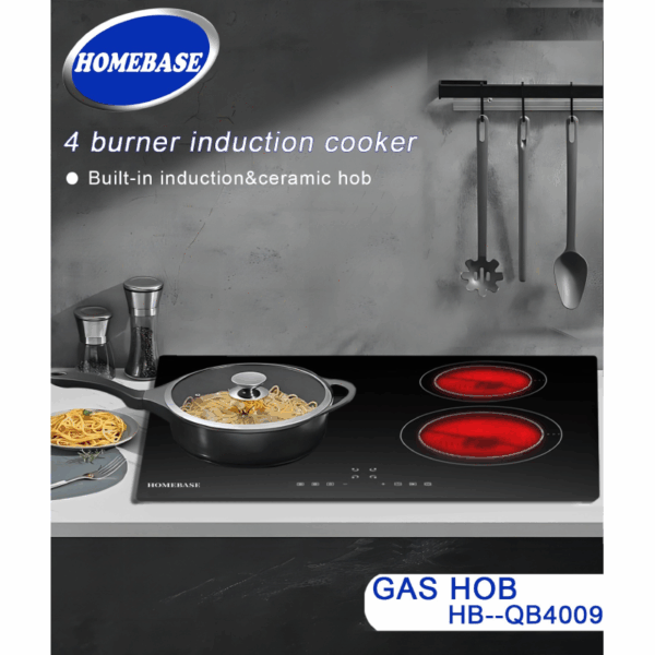 Homebase Built in Cooker 2 Induction 2 Ceramic Plates Glass Top HB-QB4009 - Image 2