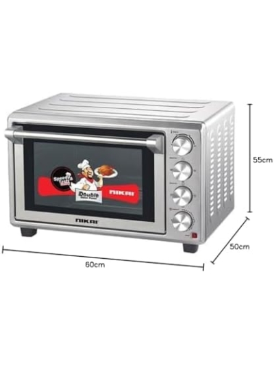 Nikai Oven Electric 52L With Rosting Function 4 Knobs Control 1800W NT5201RCAX1 120 Mins Timer Stainless Steel Heating Elements Inner Light Convection Fan Double Glass Panel
