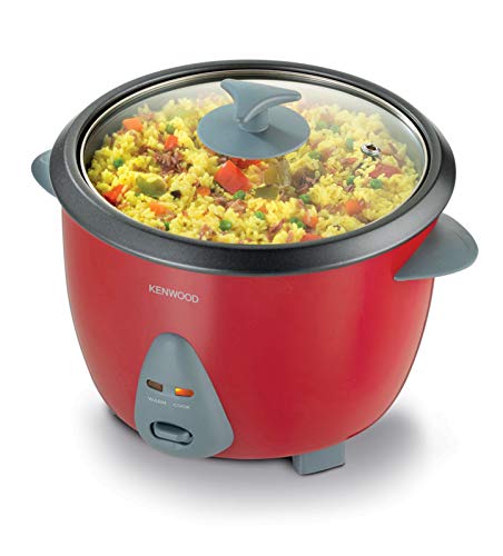 Kenwood 2-in-1 Rice Cooker 1.8L 10-Cups Rice with Food Steamer Basket Non-Stick Cooking Pot Temepered Glass Lid Warm/Cook Lights Spatula Holder Detachable Cord RCM44.000RD
