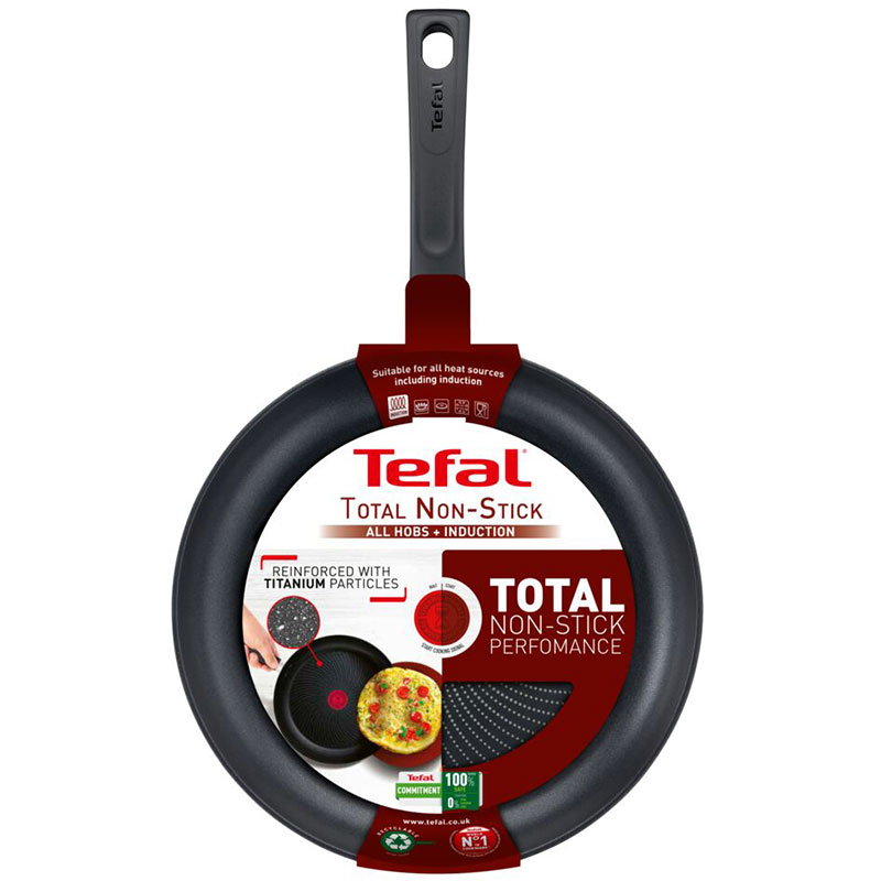 Tefal Total Induction Frypan 28cm Non Stick Thermo Signal Titanium Partials 100% Safe Frying Pan Black Aluminium G1520644 - Image 7