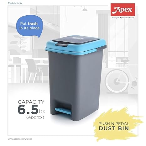 Apex Push and Pedal Dustbin 6.5l Capacity Plastic Lightweight Unbreakable 450445 - Image 4