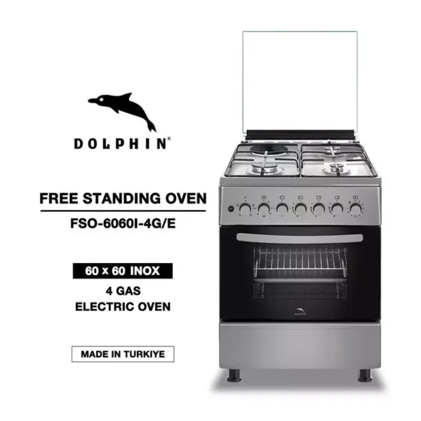 Dolphin Free Standing Cooking Range 60x60, 4 Gas Burners & Electric Oven, Inox FS06060I-4G/E - Image 2