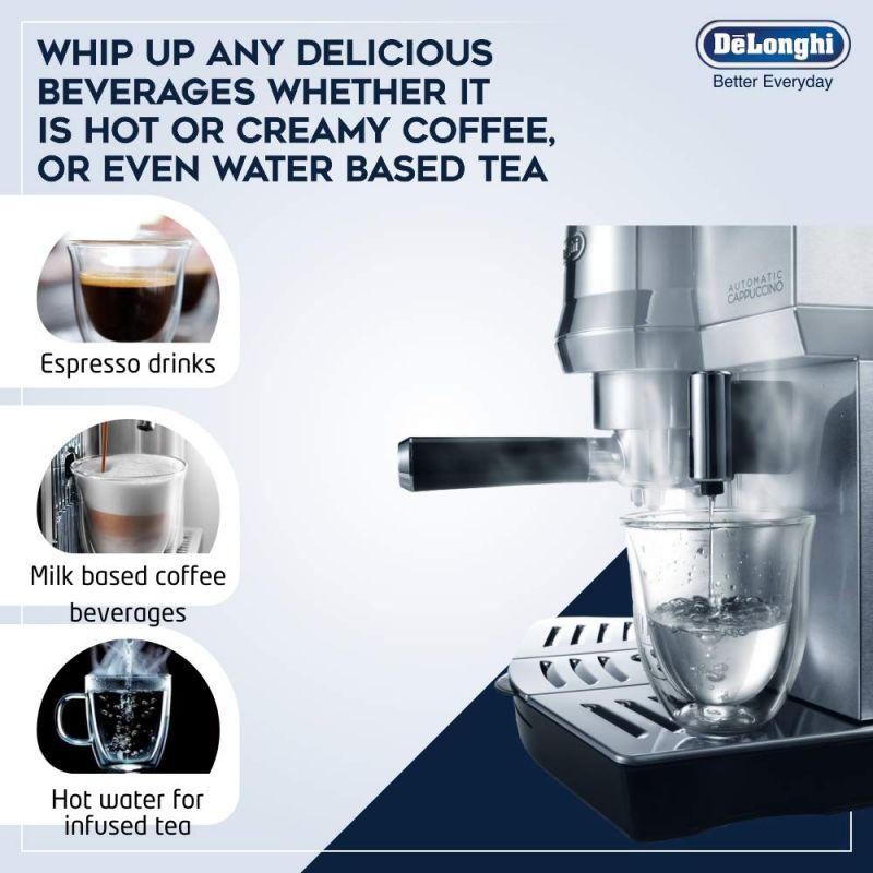 De'Longhi Expresso Maker Pump Driven & Cappuccino Machine 1450W (Metallic) Latte Macchiato Hot Milk Removable Drip Tray EC850.M - Image 15