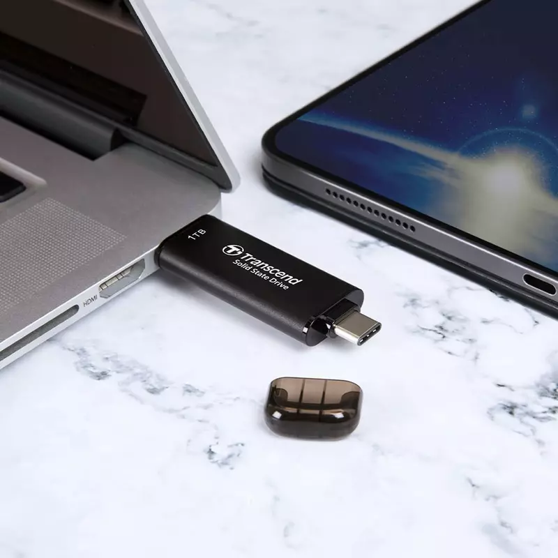Transcend 512GB Portable External SSD - USB 3.2 Gen 2, Up to 1050 MB/s Transfer Speeds, Compatible with iPhone, iPad, Android, and Car Audio Systems, Includes 2-in-1 Type-C and Type-A Cables, Black, TS512GESD310C. - Image 8