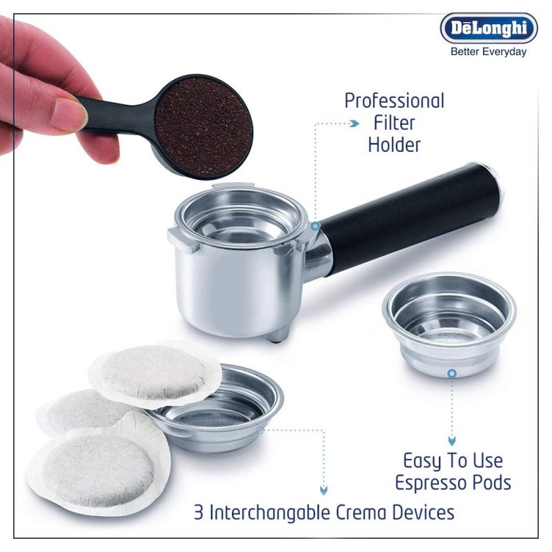 De'Longhi Expresso Maker Pump Driven & Cappuccino Machine 1450W (Metallic) Latte Macchiato Hot Milk Removable Drip Tray EC850.M - Image 8