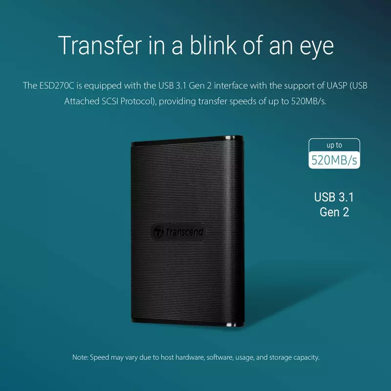 Transcend 1TB Portable External SSD - One-Touch Backup, One-Time Password Protection, Includes Type-A and Type-C Cables, TS1TESD270C. - Image 3