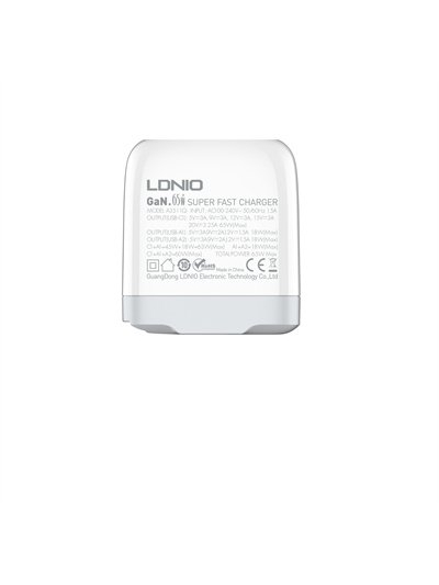 LDNIO Super Fast Charging 65W With 3 Port 1PD+2QC3.0, Replaceable Plug Charger With Type-C-Lightning Cable, A3511Q