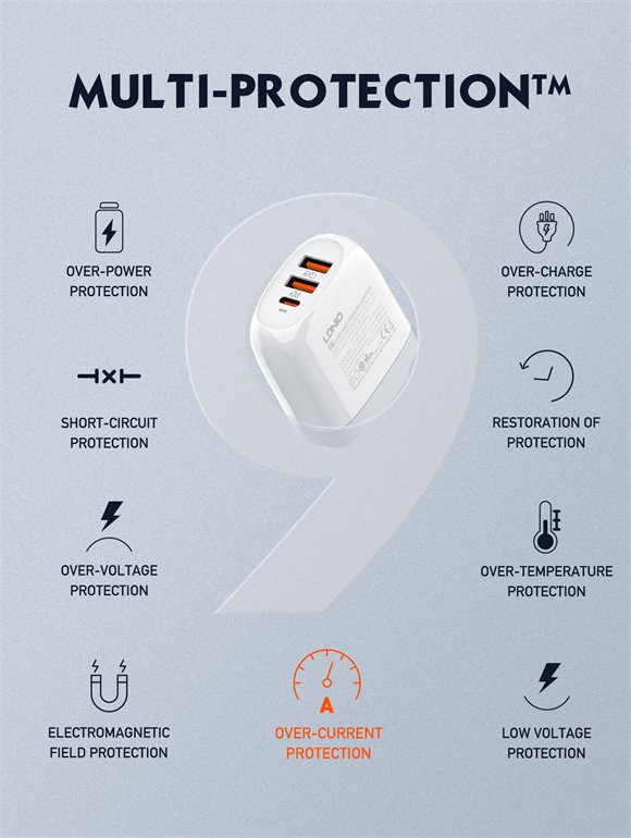 LDNIO Super Fast Charging 65W With 3 Port 1PD+2QC3.0, Replaceable Plug Charger With Type-C-Lightning Cable, A3511Q - Image 7