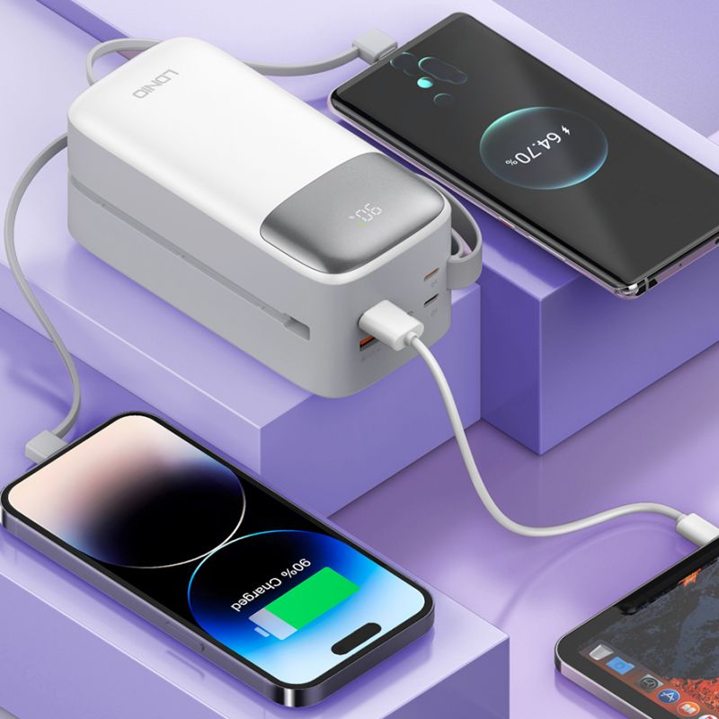 Ldnio Power Bank Fast Charging 20W, Built In USB-C/Lightning Cables, 50000mAh Supper Big Capacity, High Quality Battery QC 3.0 PQ50 - Image 2