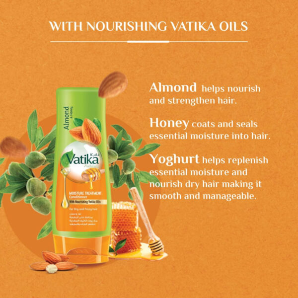 Vatika Conditioner Moisture Treatment, Enriched with Almond & Honey, Deep Nourishment, for Dry and Frizzy Hair 200ml (Pack of 3) - Image 5