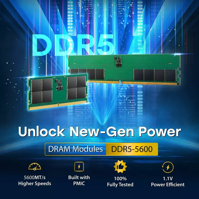 Transcend Desktop Memory Module - 16GB RAM DDR5 5600, U-DIMM, 1Rx8 Configuration, 1.1V, JM5600ALE-16G. - Image 2