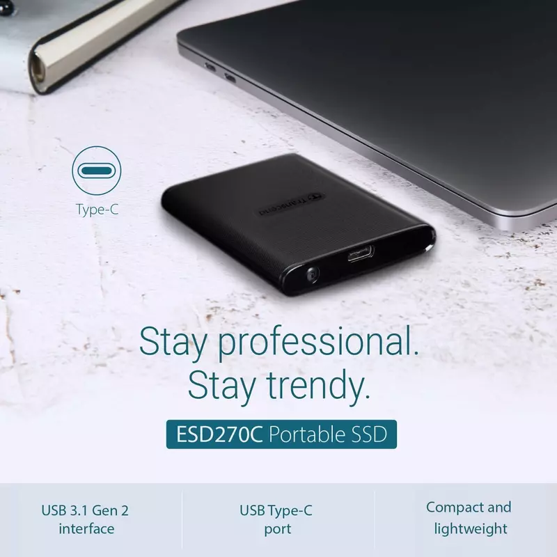 Transcend 1TB Portable External SSD - One-Touch Backup, One-Time Password Protection, Includes Type-A and Type-C Cables, TS1TESD270C. - Image 2