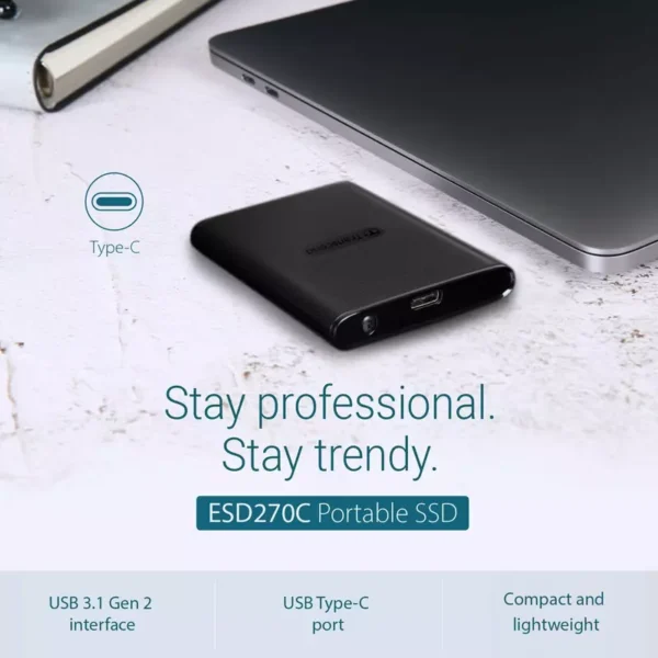 Transcend 2TB Portable External SSD - One-Touch Backup, One-Time Password Protection, Includes Type-A and Type-C Cables, TS2TESD270C. - Image 2