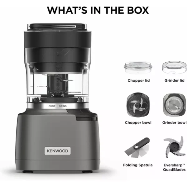 Kenwood Chopper and Grinder 2 in 1 500ml Plastic Bowl 800w Chp80.000si Powerful Metal Grinder and Electric Chopper with Eversharp Quadblades, Dripper Pro, Spatula for Wet Chopping & Dry Grinding - Image 11