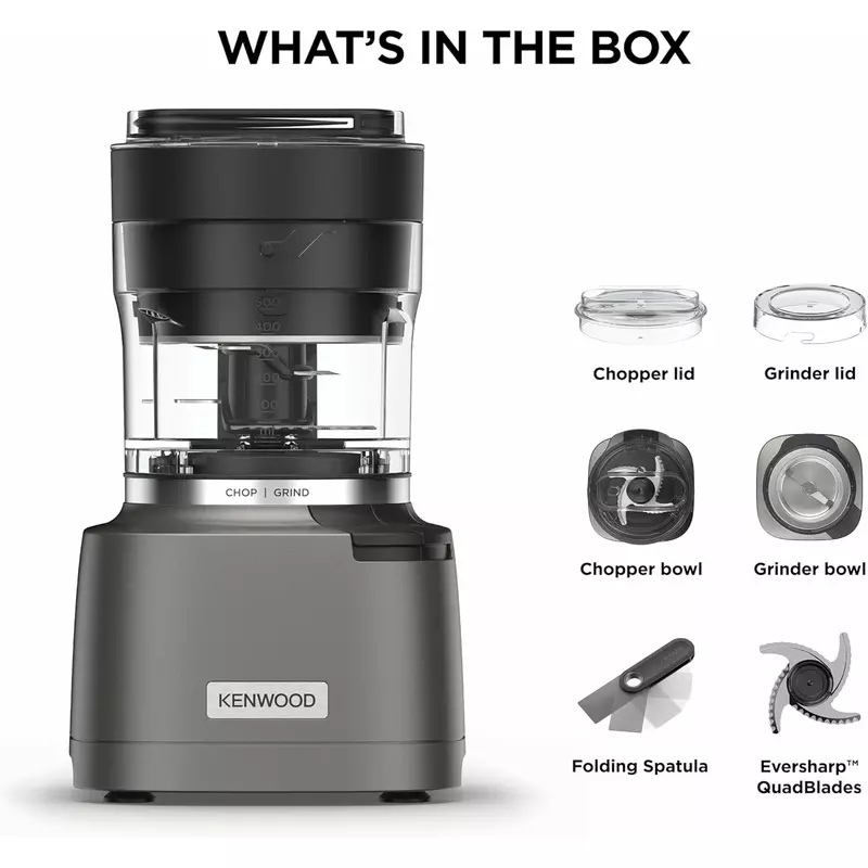 Kenwood Chopper and Grinder 2 in 1 500ml Plastic Bowl 800w Chp80.000si Powerful Metal Grinder and Electric Chopper with Eversharp Quadblades, Dripper Pro, Spatula for Wet Chopping & Dry Grinding - Image 11