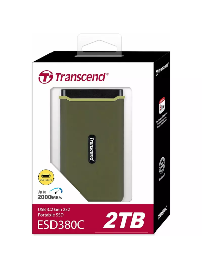 Transcend 2TB Portable External SSD - Rugged Shield Design, Gen 2x2 USB Type-C, Up to 2000 MB/s Transfer Speeds, TS2TESD380C.