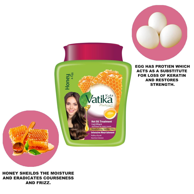 Vatika Hot Oil Treatment Nourishment, Deep Hydration, and Transformation for Dry, Damaged, and Thick Hair, Enriching Care for Vibrant Hair, Infused with Honey & Egg Goodness 500gm Intensive Nourishment (Pack of 3) - Image 3