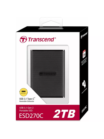 Transcend 2TB Portable External SSD - One-Touch Backup, One-Time Password Protection, Includes Type-A and Type-C Cables, TS2TESD270C.