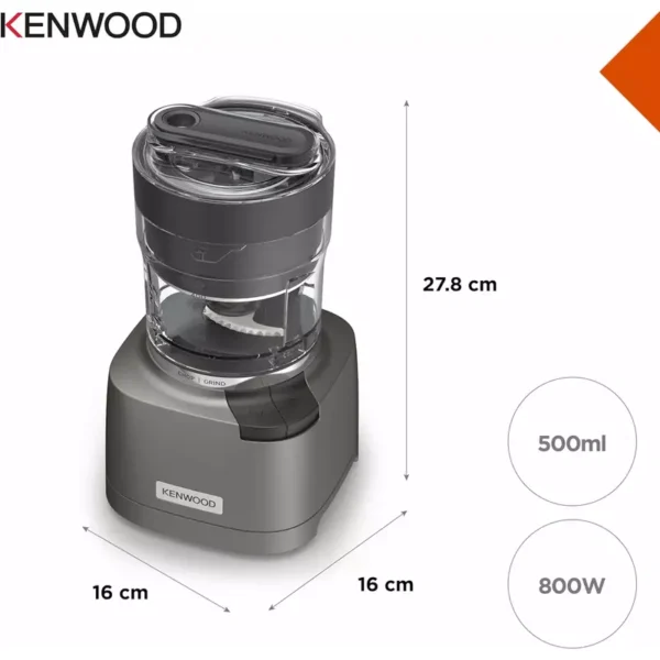Kenwood Chopper and Grinder 2 in 1 500ml Plastic Bowl 800w Chp80.000si Powerful Metal Grinder and Electric Chopper with Eversharp Quadblades, Dripper Pro, Spatula for Wet Chopping & Dry Grinding - Image 12