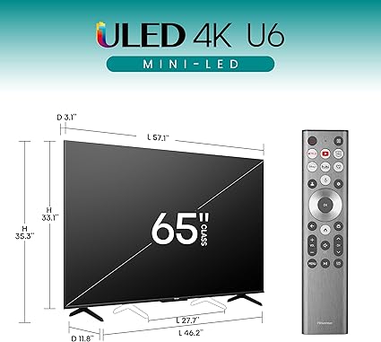 Hisense 65" ULED 4K Smart TV - Mini-LED, Dolby Vision HDR 10+, Dolby Atmos, Voice Control, Google TV, 65U6N-PRO. - Image 7