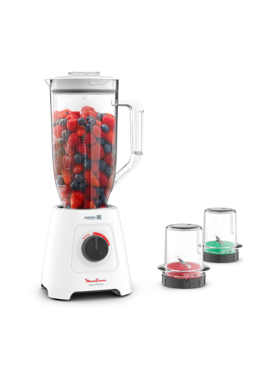 Moulinex Blender 600W BlendForce XXL Jar 2.8 L Blender Smoothie Maker Mixer 2 Attachments 2.8L XXL Plastic Jar 6 Powelix Blades Ice Crush 2 Speeds LM458127