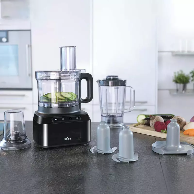 Braun Food Processor 7 Attachment , 800W, 2 Speeds, Pulse Function, 1.2L Capacity, Blender & Bowl 2L , Slicing and Grating disc, Dough, Ice Crusher Blade, FP301AI-FP3132BK - Image 6