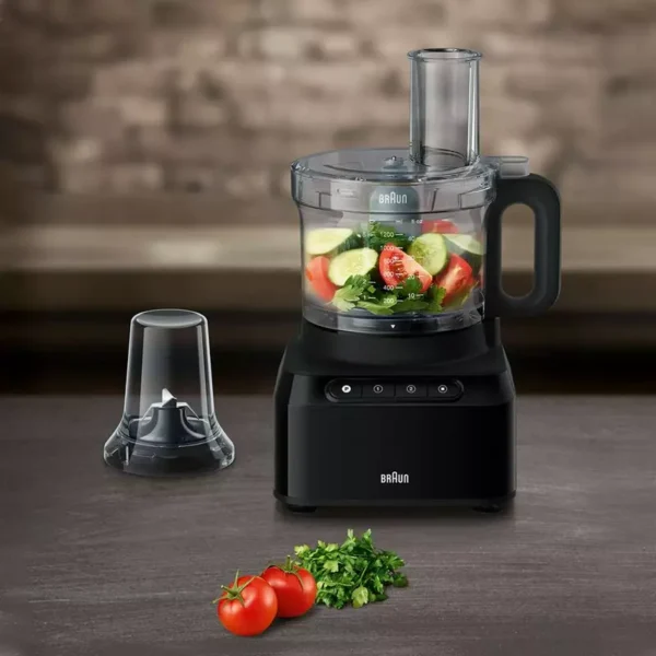 Braun Food Processor 7 Attachment , 800W, 2 Speeds, Pulse Function, 1.2L Capacity, Blender & Bowl 2L , Slicing and Grating disc, Dough, Ice Crusher Blade, FP301AI-FP3132BK - Image 7