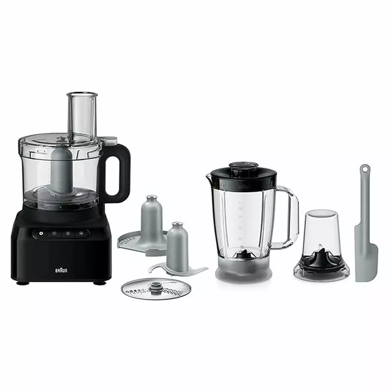 Braun Food Processor 7 Attachment , 800W, 2 Speeds, Pulse Function, 1.2L Capacity, Blender & Bowl 2L , Slicing and Grating disc, Dough, Ice Crusher Blade, FP301AI-FP3132BK - Image 2