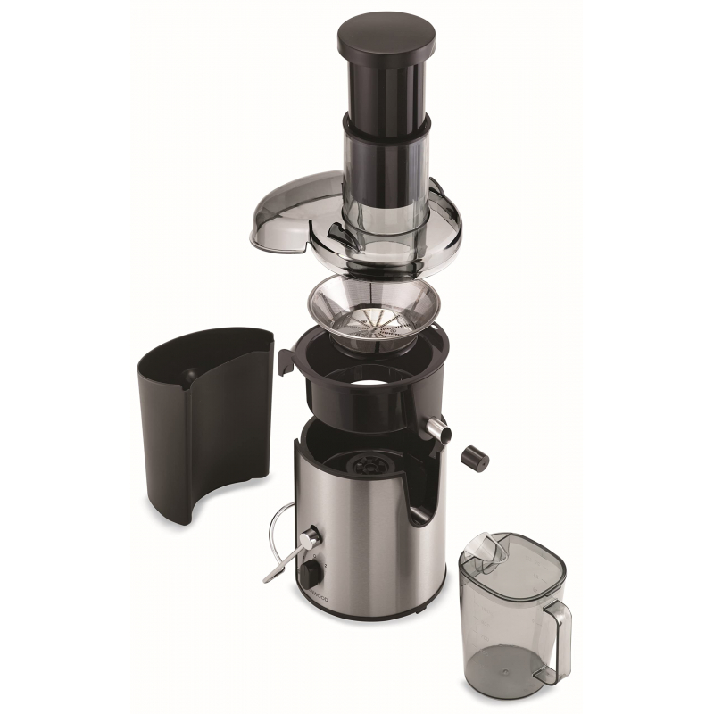 Kenwood Juicer 700W 2L Stainless Steel Juice Extractor with 75mm Wide Feed Tube 2 Speed Transparent Juice Jug Pulp Container Anti Drip JEM50.000BS