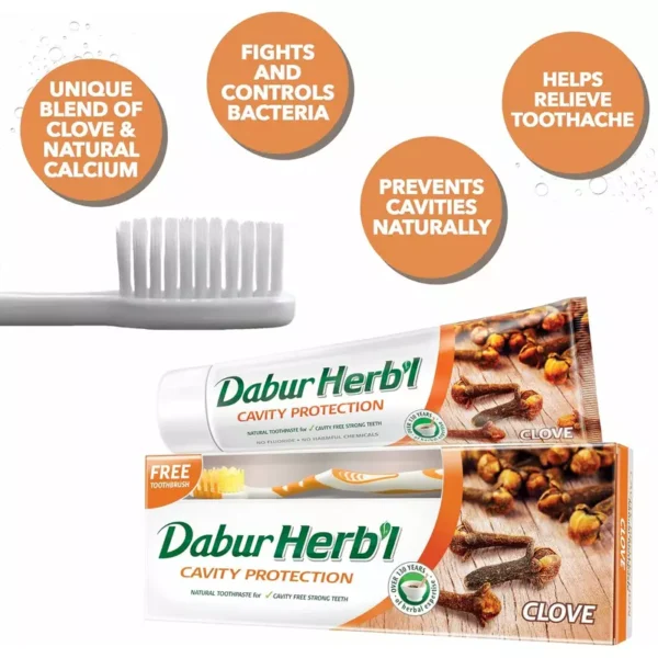 Dabur Herbal Cavity Protection Clove Toothpaste, Enriched with Clove, Natural Toothpaste For Cavity Free Strong Teeth without Brush 150g 6pcs DHTPC - Image 2
