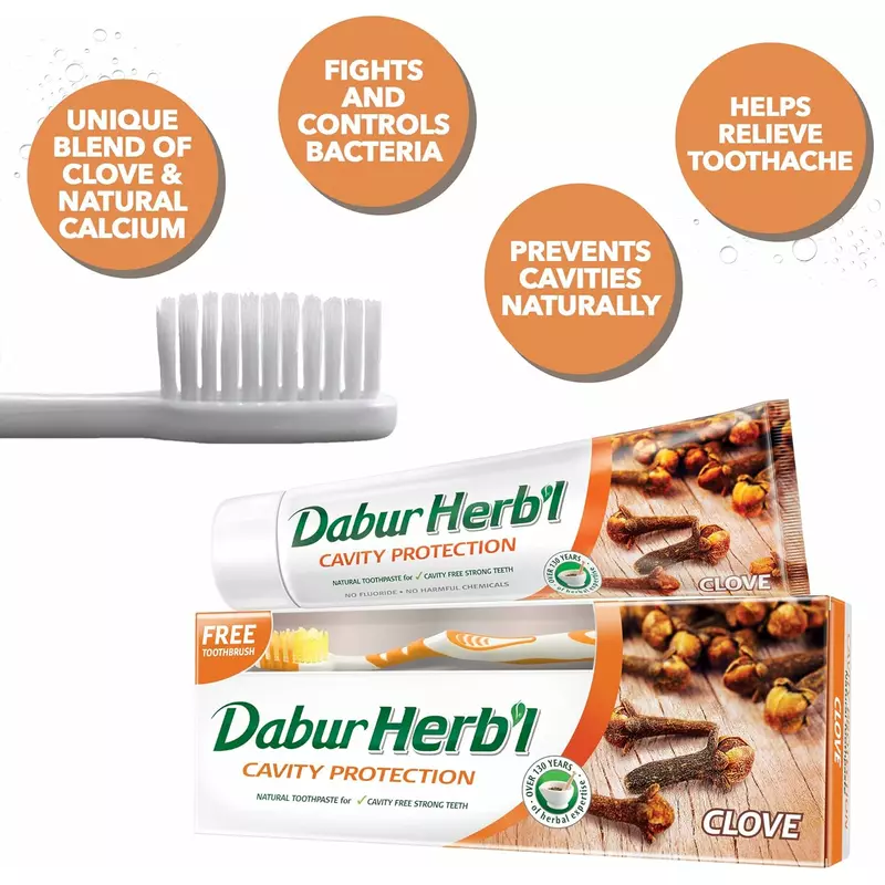 Dabur Herbal Cavity Protection Clove Toothpaste, Enriched with Clove, Natural Toothpaste For Cavity Free Strong Teeth without Brush 150g 6pcs DHTPC - Image 2