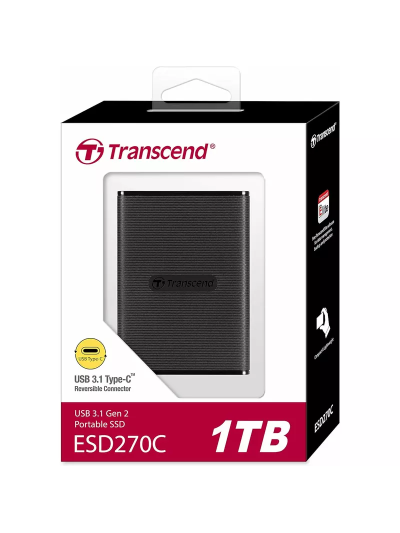 Transcend 1TB Portable External SSD - One-Touch Backup, One-Time Password Protection, Includes Type-A and Type-C Cables, TS1TESD270C.