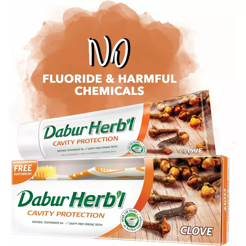 Dabur Herbal Cavity Protection Clove Toothpaste, Enriched with Clove, Natural Toothpaste For Cavity Free Strong Teeth without Brush 150g 6pcs DHTPC - Image 3