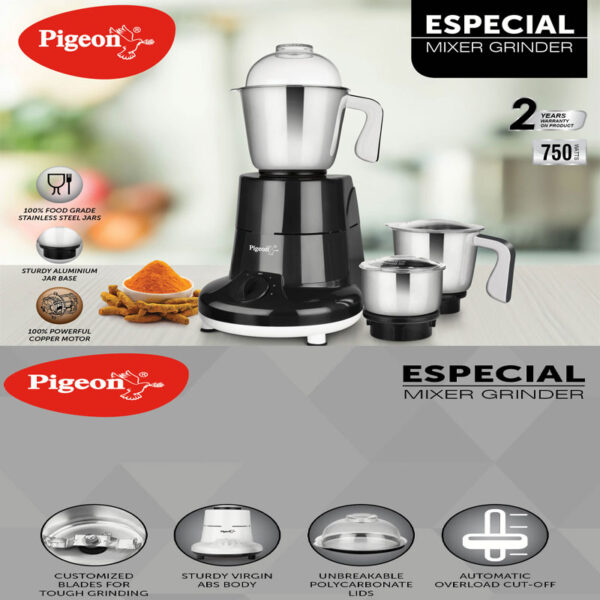 Pigeon Mixer Grinder 750w Stainless Steel Jar Copper Motor ‎Removable Jar Compact design 1.5L 1.0L 0.4L Jars Especial - Image 9