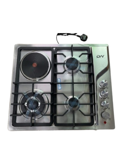 Digi Wave Hob 3 Gas Burner with1 Hot Plate Auto Ignition 60x60x 8MM Steel Body DWGC 2003