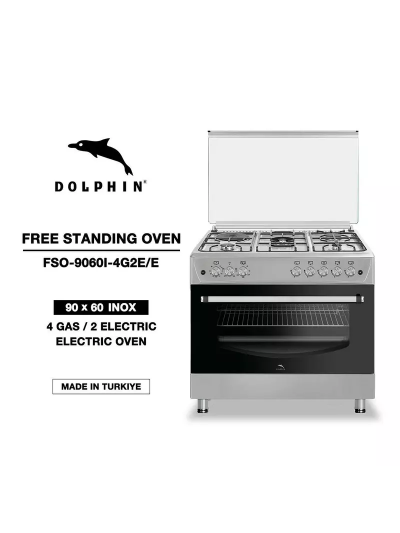 Dolphin Free Standing Cooking Range 90x60, 4 Gas Burners, 2 Electric Burner & Electric Oven, Inox FS09060I-4G2E/E