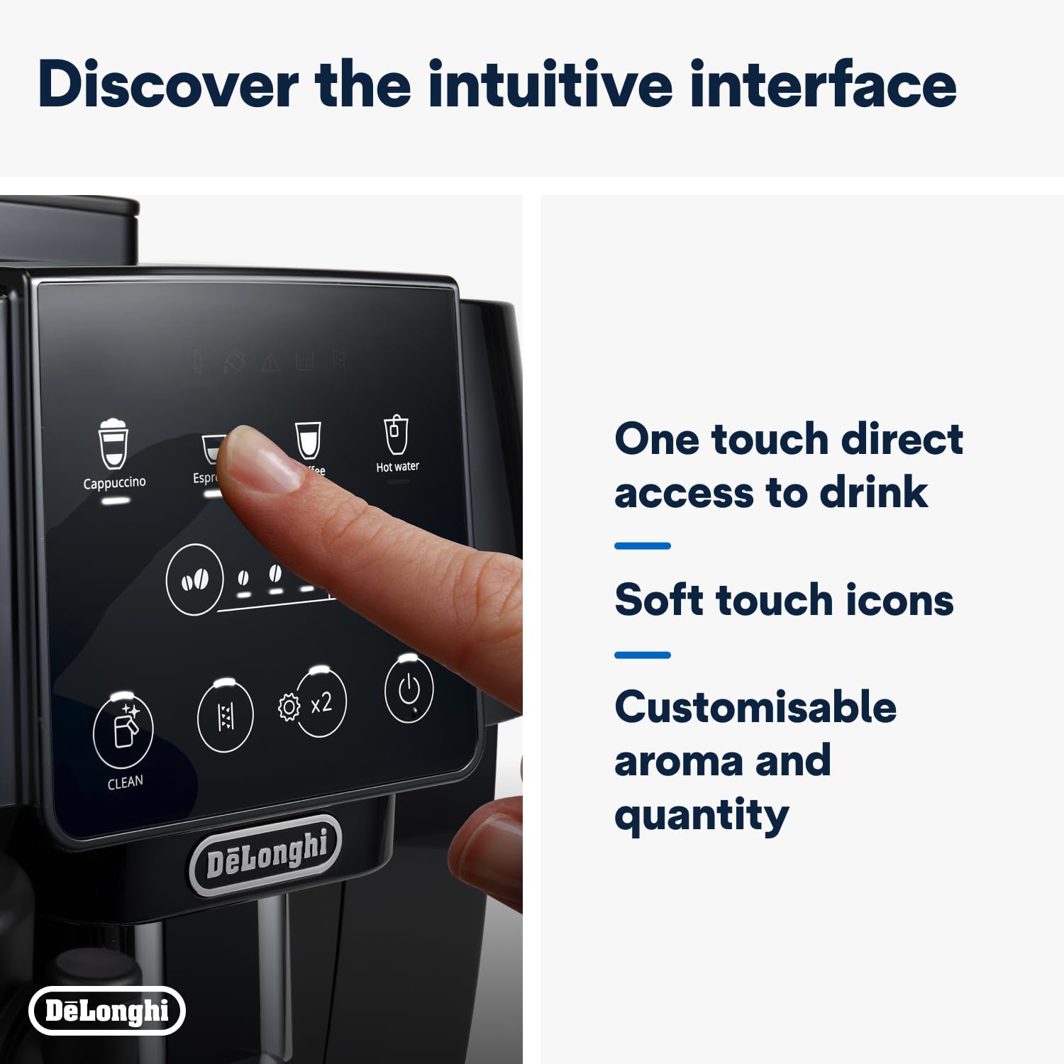 De'Longhi Magnifica Start Fully Automatic Bean to Cup Coffee Machine with 4 One-Touch Recipes, Soft-Touch Control Panel, Auto Milk, 1450W, Black ECAM220.60.B - Image 5