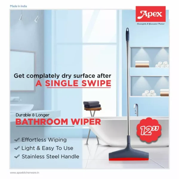 Apex Bathroom Wiper 12 inch Stainless Steel Handle - Image 2